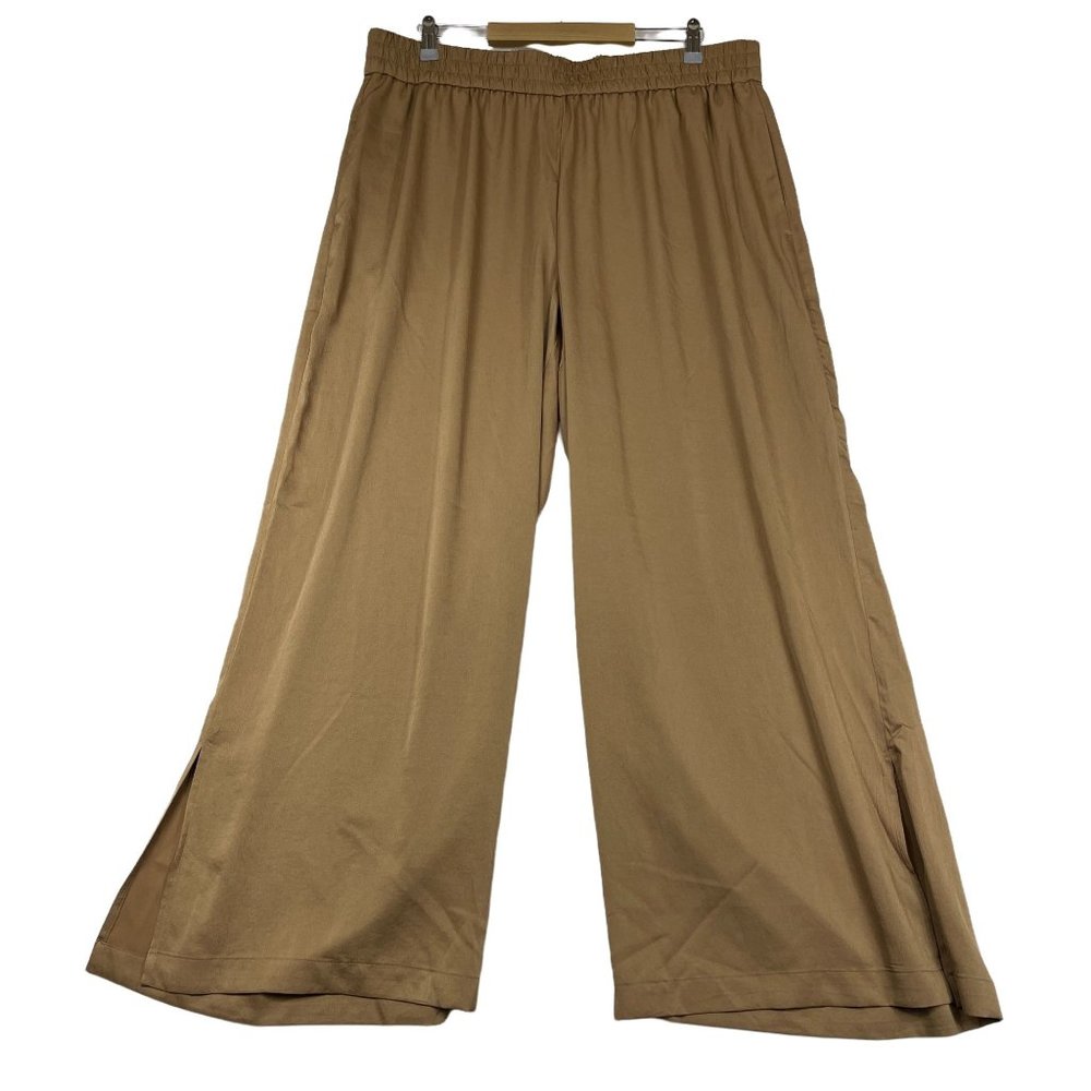 Express Super High Waisted Pull On Drapey Wide Leg Pant Size XL Gold Satin NWT